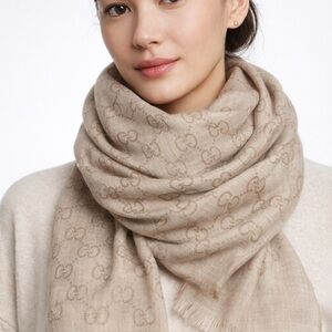 Gucci Luxury Beige Jacquard Logo Scarf - Women Accessories